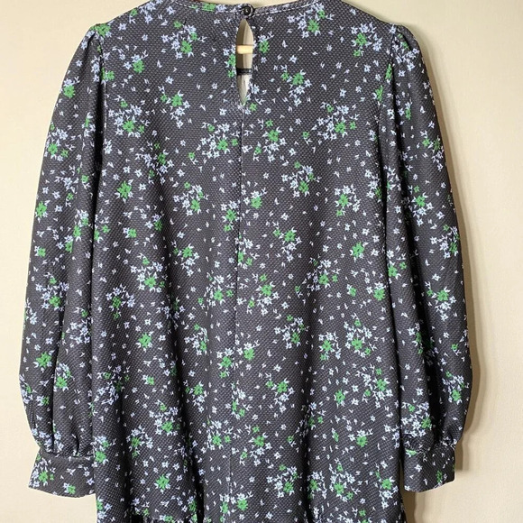 ASOS Women's Sz 10 Tall Balloon Sleeve Floral Print Ruffle Shift Mini Dress Navy - Picture 12 of 16